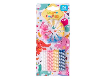 Emocio dortové svíčky 24 ks 60 mm + 12 ks spirálových svícnů – mix barev