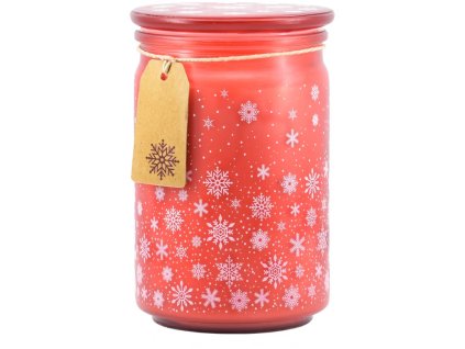 Emocio Vonná svíčka ve skle Magic Snowing 93×142 mm se skleněným víčkem – červeno-bílá