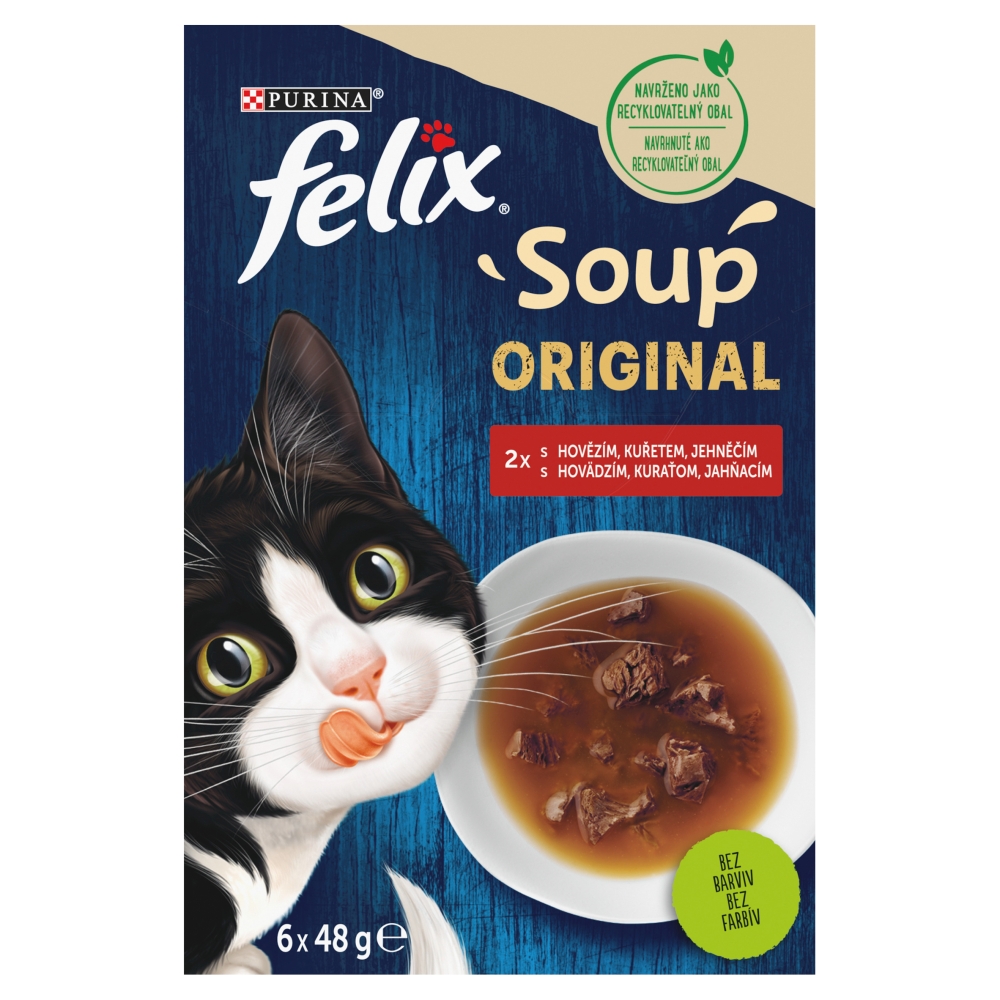 Felix Soup cat -Polévky kuře,jehně,hovězí 6 x 48g