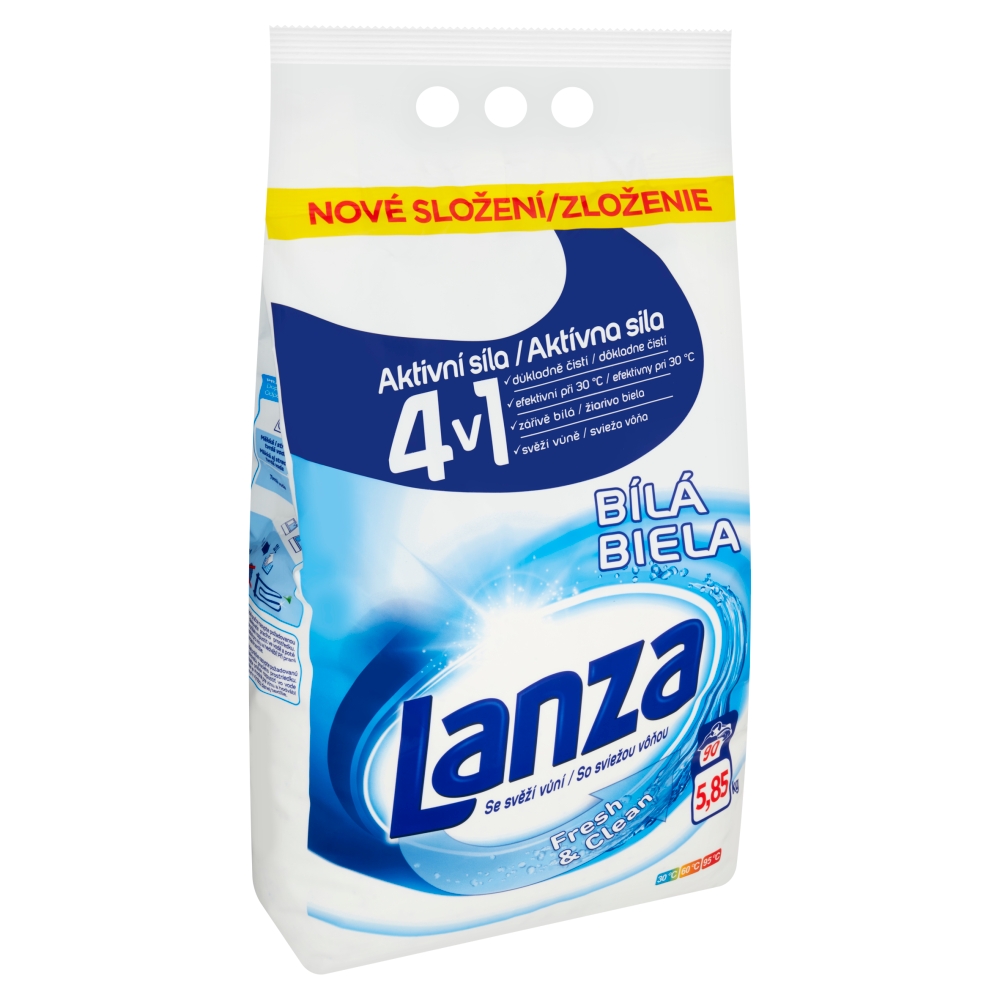 Prací prášek Lanza Fresh & Clean White - 90 dávek, 5,85 kg