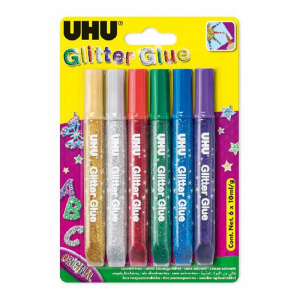 UHU Glitter Glue Original 6 x 10 ml Sada gelových lepidel pro kreativní práci