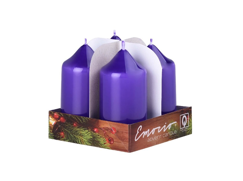 Emocio adventní válec 4ks 40x75 Lak fialové svíčky