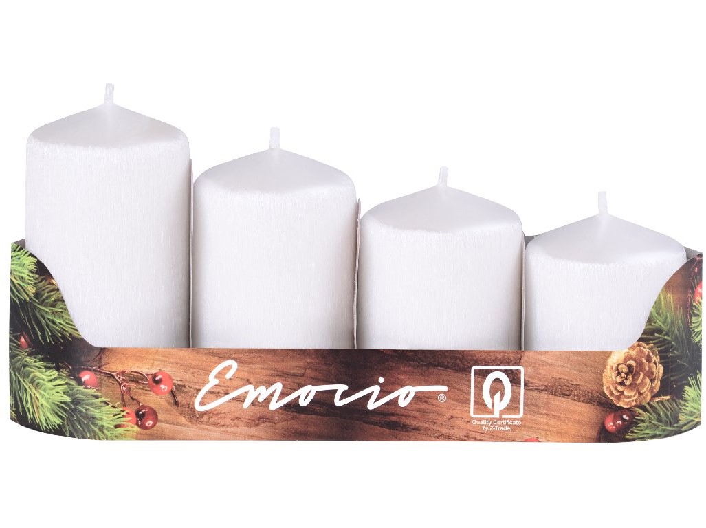 Emocio adventní stupně 4ks 50 mm Drápané perla bílé svíčky