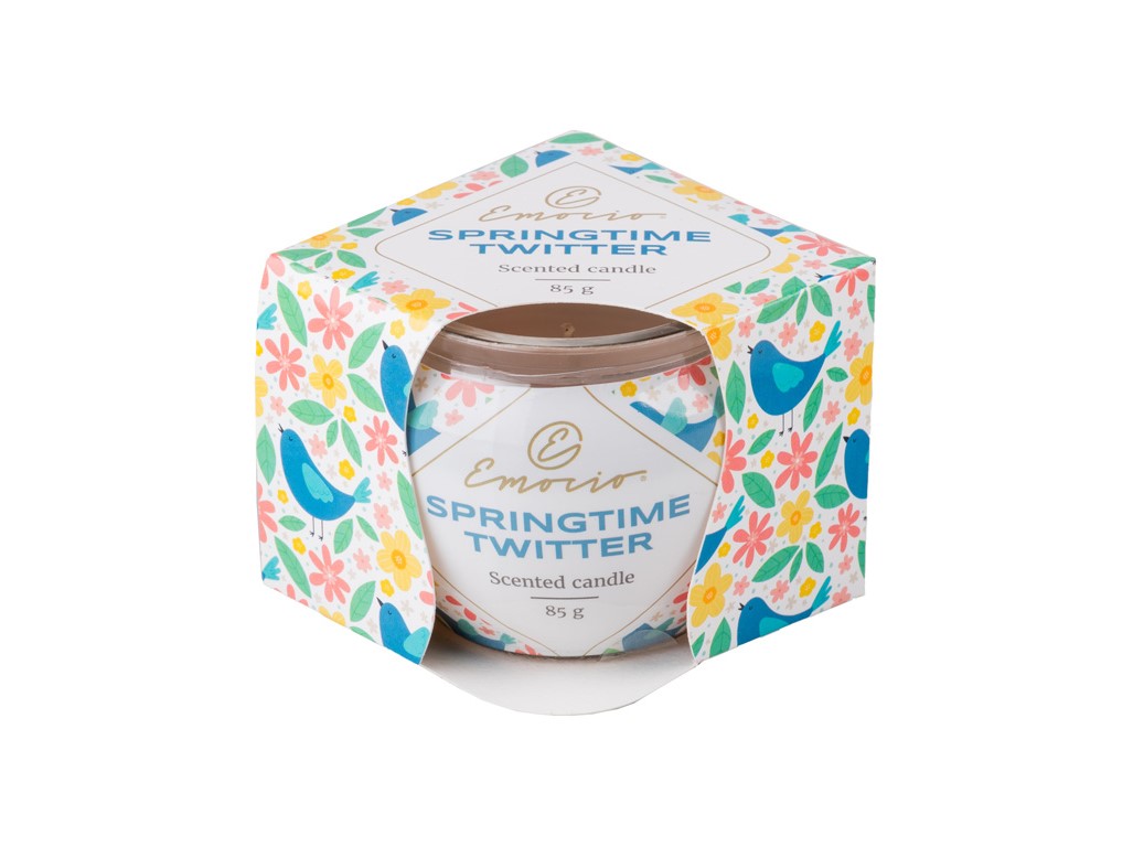Emocio vonná svíčka ve skle Springtime Twitter, Blossoms & Spring Rain Dekor 70x62mm