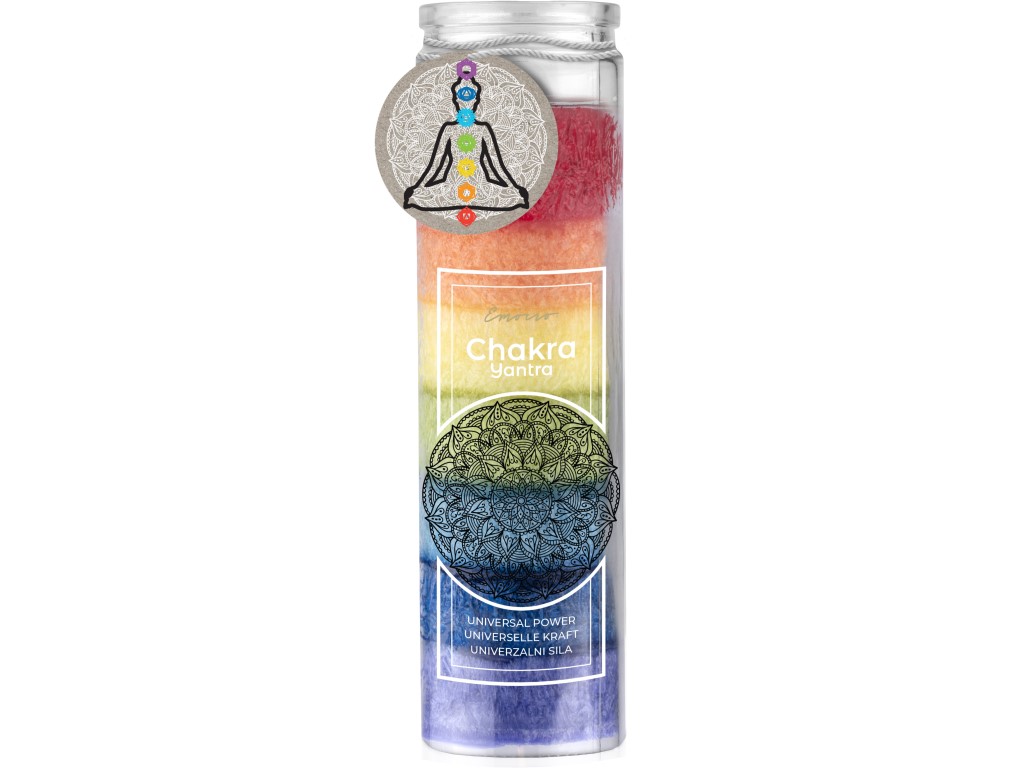Emocio svíčka ve skle stearin Chakra 7 vrstev barevná