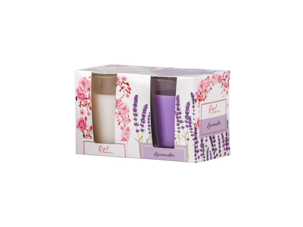 Emocio vonná svíčka ve skle Pink Flower & Lavender 2 ks v krabičce 52x65mm