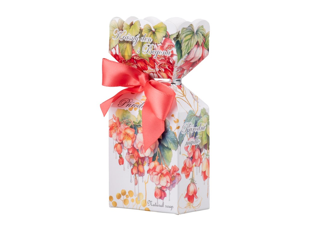 Mýdlo Krásný den s begonií v krabičce, v světle růžové a lososové barvě 90g
