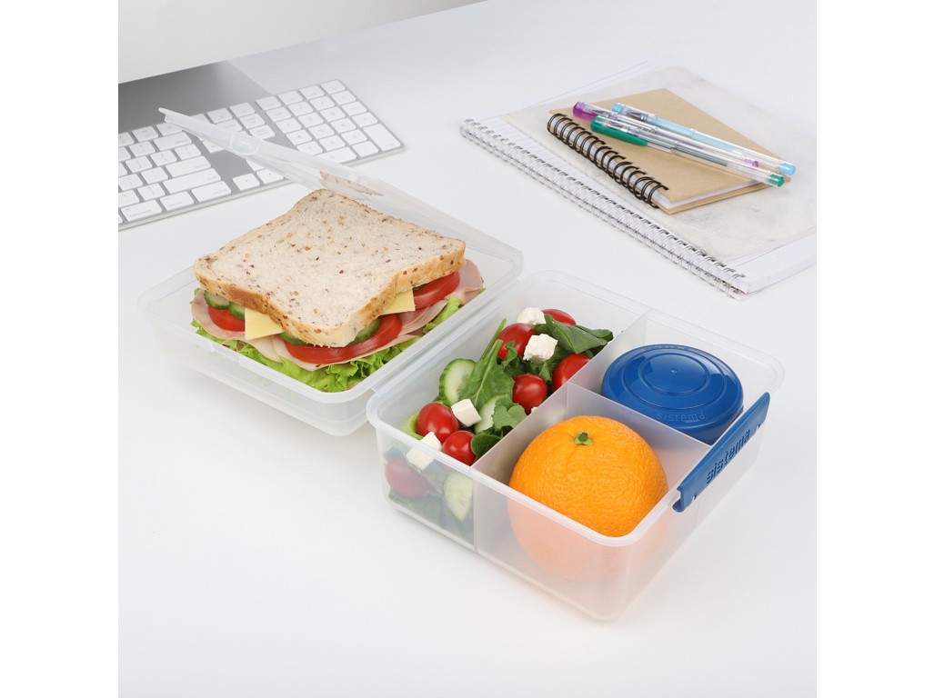 Sistema Dělený svačinový box To Go Lunch Cube Max s nádobou na jogurt s dvojitým víčkem 2l, mix barev