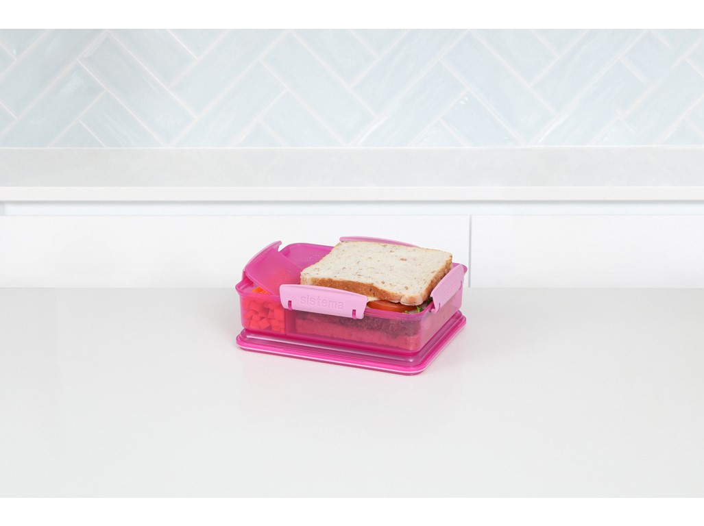 Sistema Dělený svačinový box Lunch Snack Attack Duo s 2 oddělenými přihrádkami 975 ml, růžová