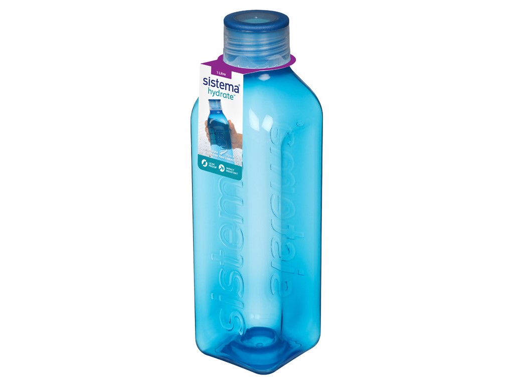 Sistema Hranatá láhev se šroubovacím víčkem Hydrate Square 1 l, modrá