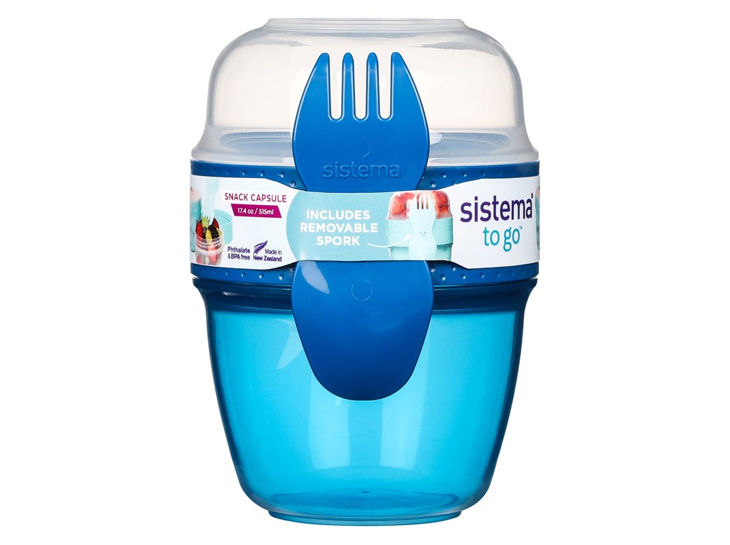 Sistema Svačinový box To Go Snack Capsule s vidličkou 515 ml, modrá