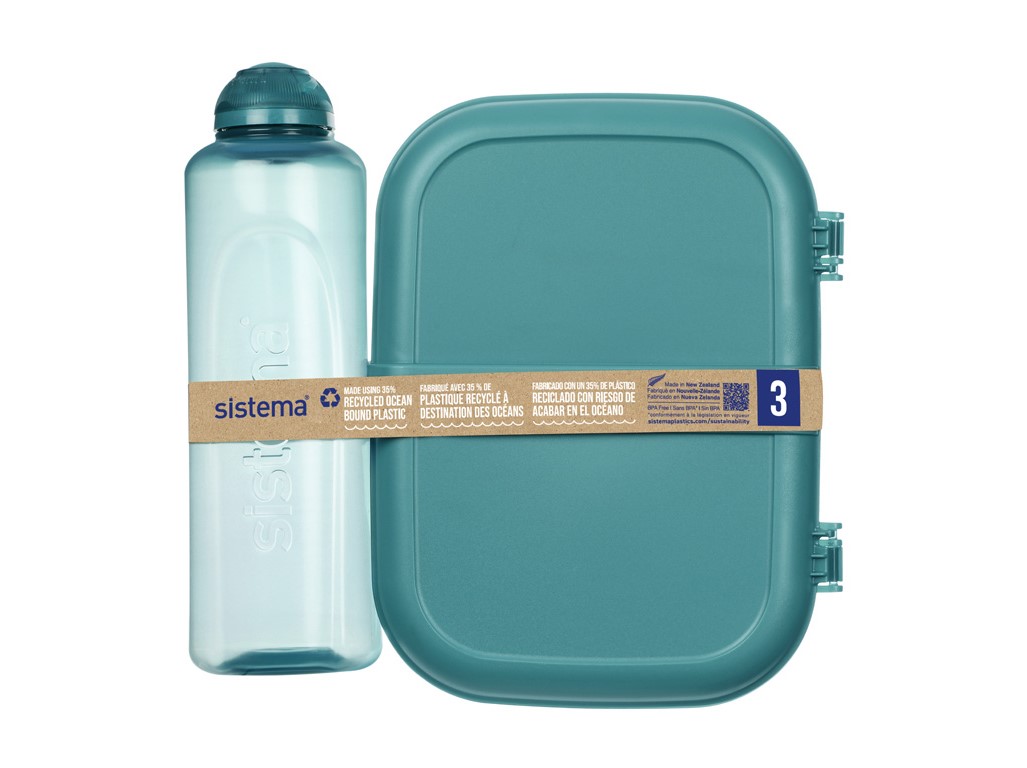Sistema Set svačinového boxu s lahví Ocean Bound - Svačinový box Ribbon Lunch 1,1 l a láhev Swift 480 ml, zelená
