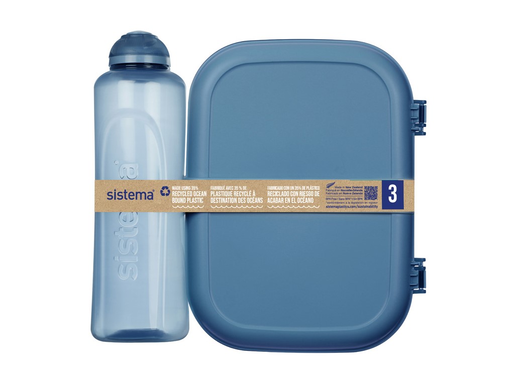 Sistema Set svačinového boxu s lahví Ocean Bound - Svačinový box Ribbon Lunch 1,1 l a láhev Swift 480 ml, modrá