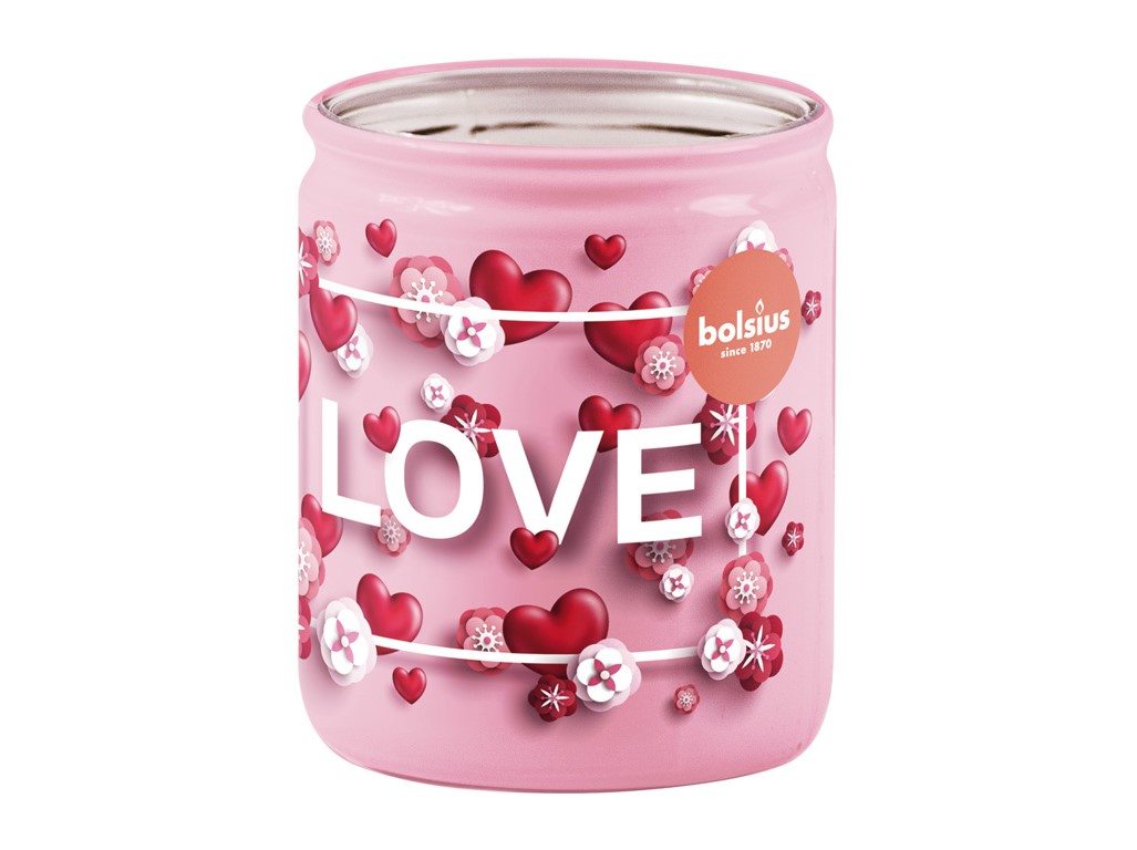 Bolsius Sklo Srdíčka Love, Vanilka, vonná svíčka 68x80mm