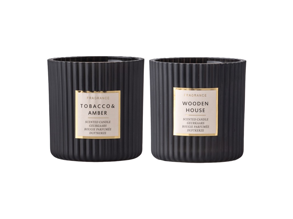 Svíčka ve skle vonná rýhovaná mix černá 87x90mm