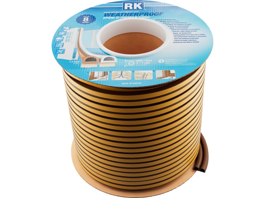 Těsnění oken a dveří EPDM – D-profil, hnědá 100 m