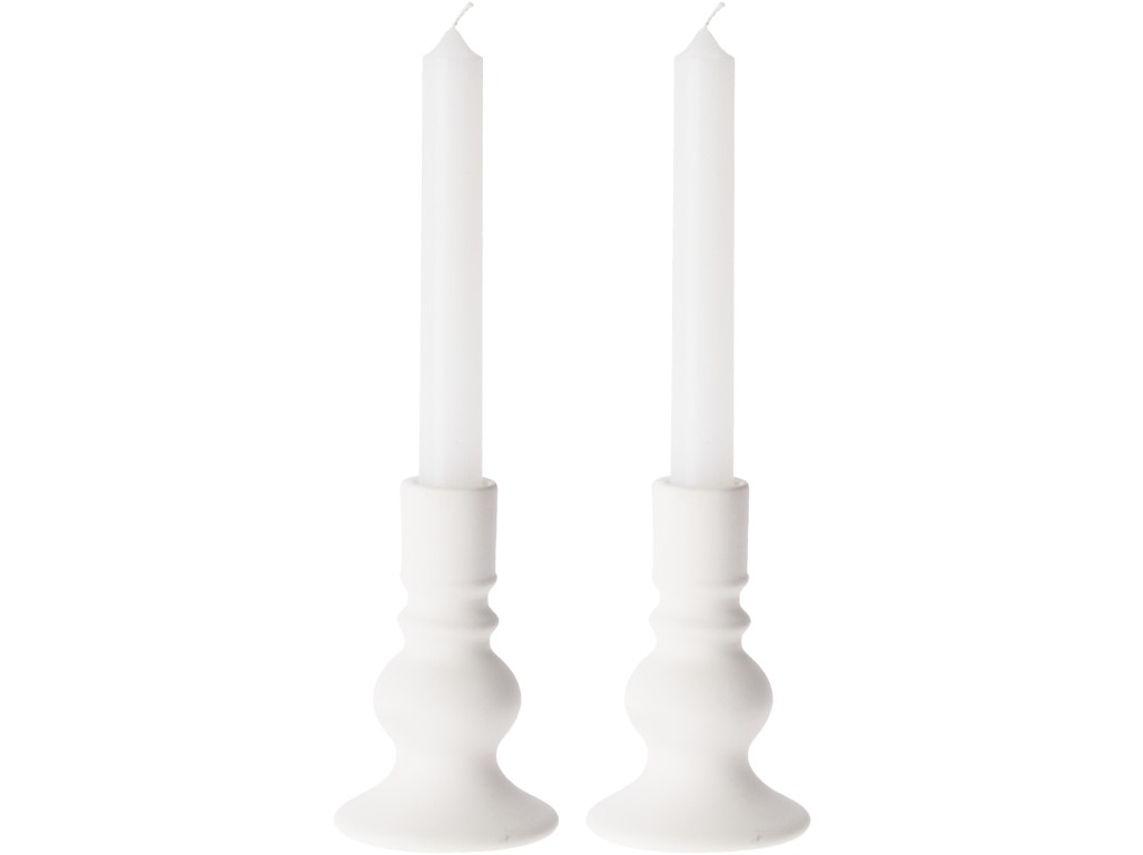 Svícen keramický 2 ks  2 ks kónických svíček (bílá)