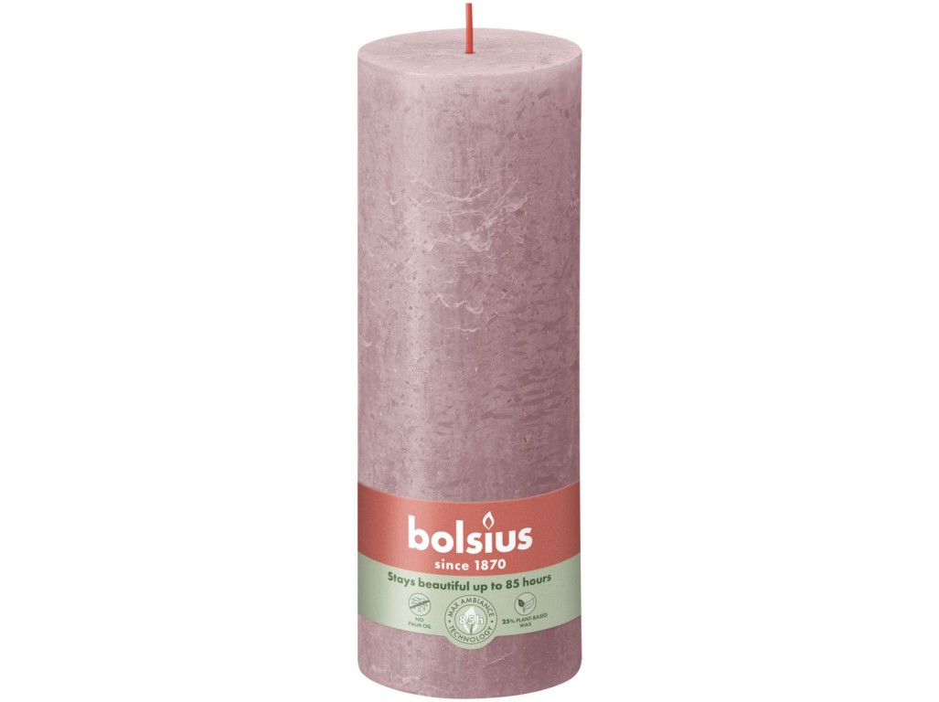 Bolsius Rustic Shine Válec 68×190 mm – Ash Rose (růžová)