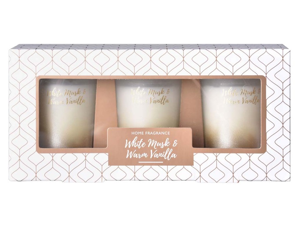 Emocio votiv 3ks vonná svíčka, v dárkové krabičce White Musk & Warm Vanilla