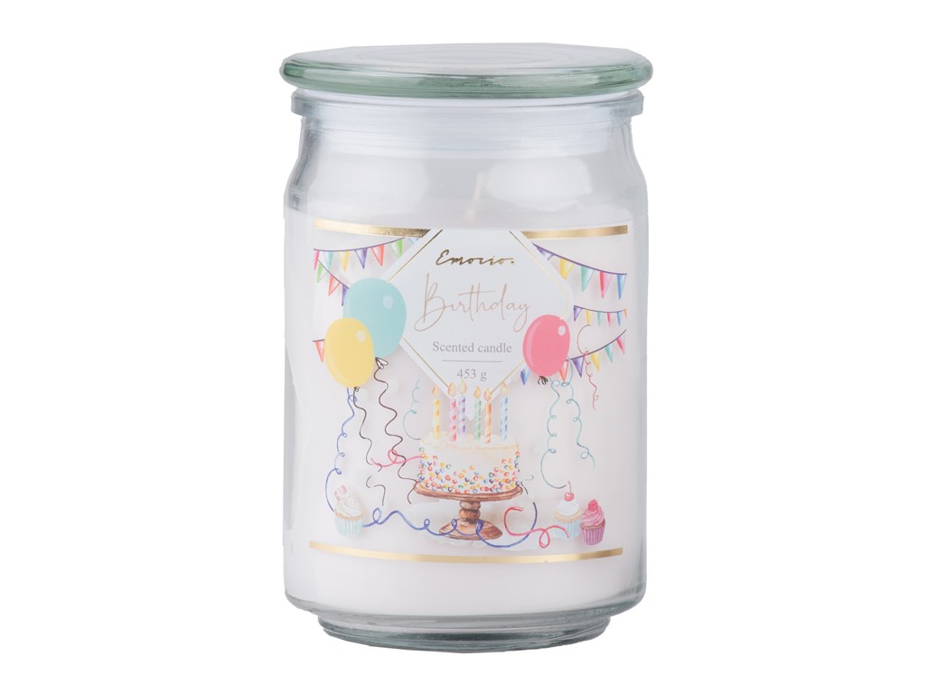 Vonná svíčka Emocio Birthday 93×142 mm se skleněným víčkem