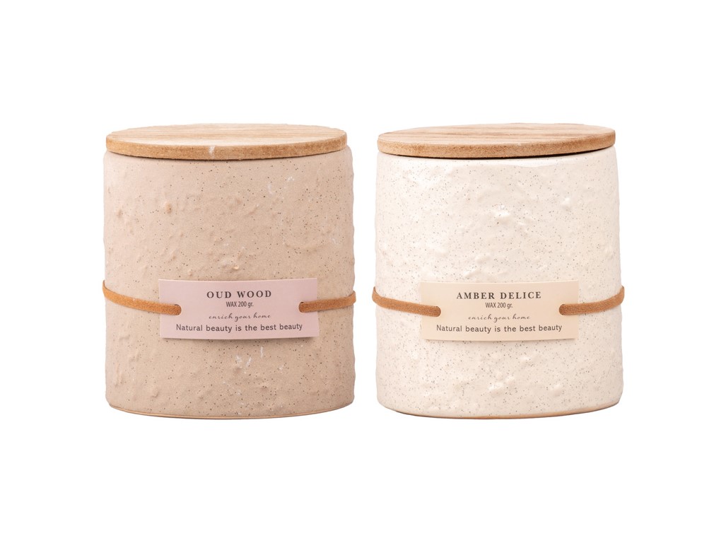 Svíčka v keramice vonná s dřevěným víčkem mix barev 100x100mm