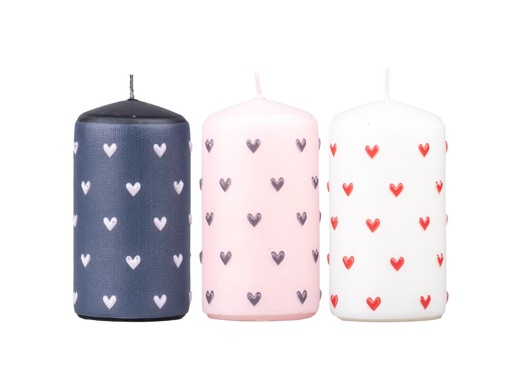 Válec Srdíčka malá, svíčka, v mixu barev 60x110 mm