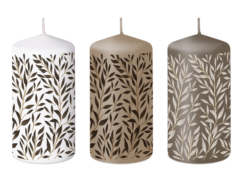 Svíčka válec 60x120 mm Lístky, mix barev