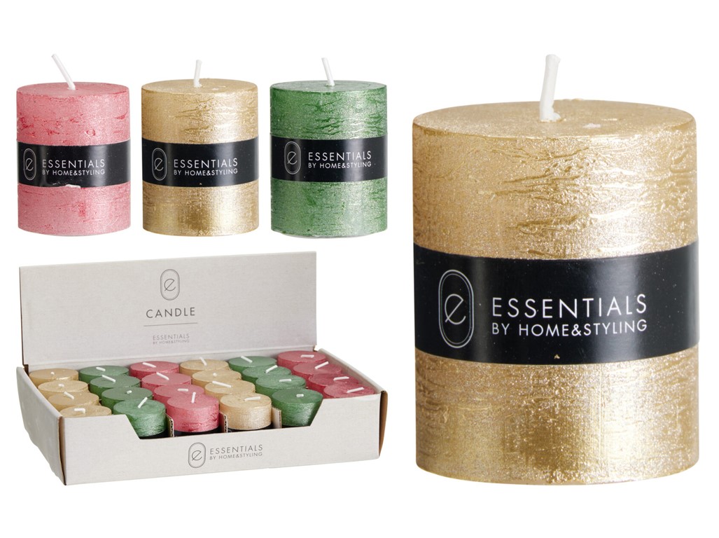 Rustikální svíčka válec 40x50 mm – metalická, mix barev