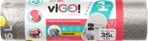 viGO! Premium pytle na odpad zatahovací, 26 µ, 54 × 62 cm, 35 l, 15 ks