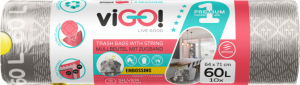 viGO! Premium pytle na odpad zatahovací, 30 µ, 71 × 64 cm, 60 l, 10 ks