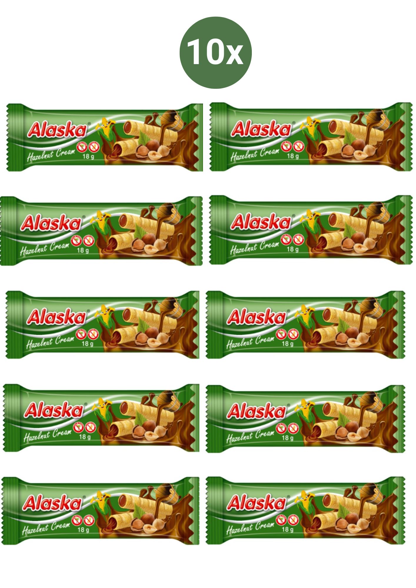 Levně Kukuričné trubičky - lískový oříšek ALASKA 10x18 g