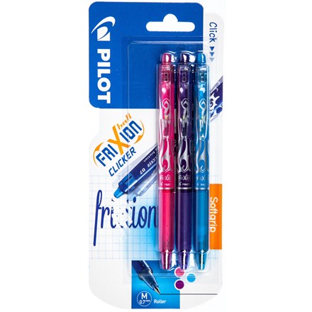Levně PILOT Frixion Clicker 0,7mm fialová/růžová/sv.modrá 3 ks