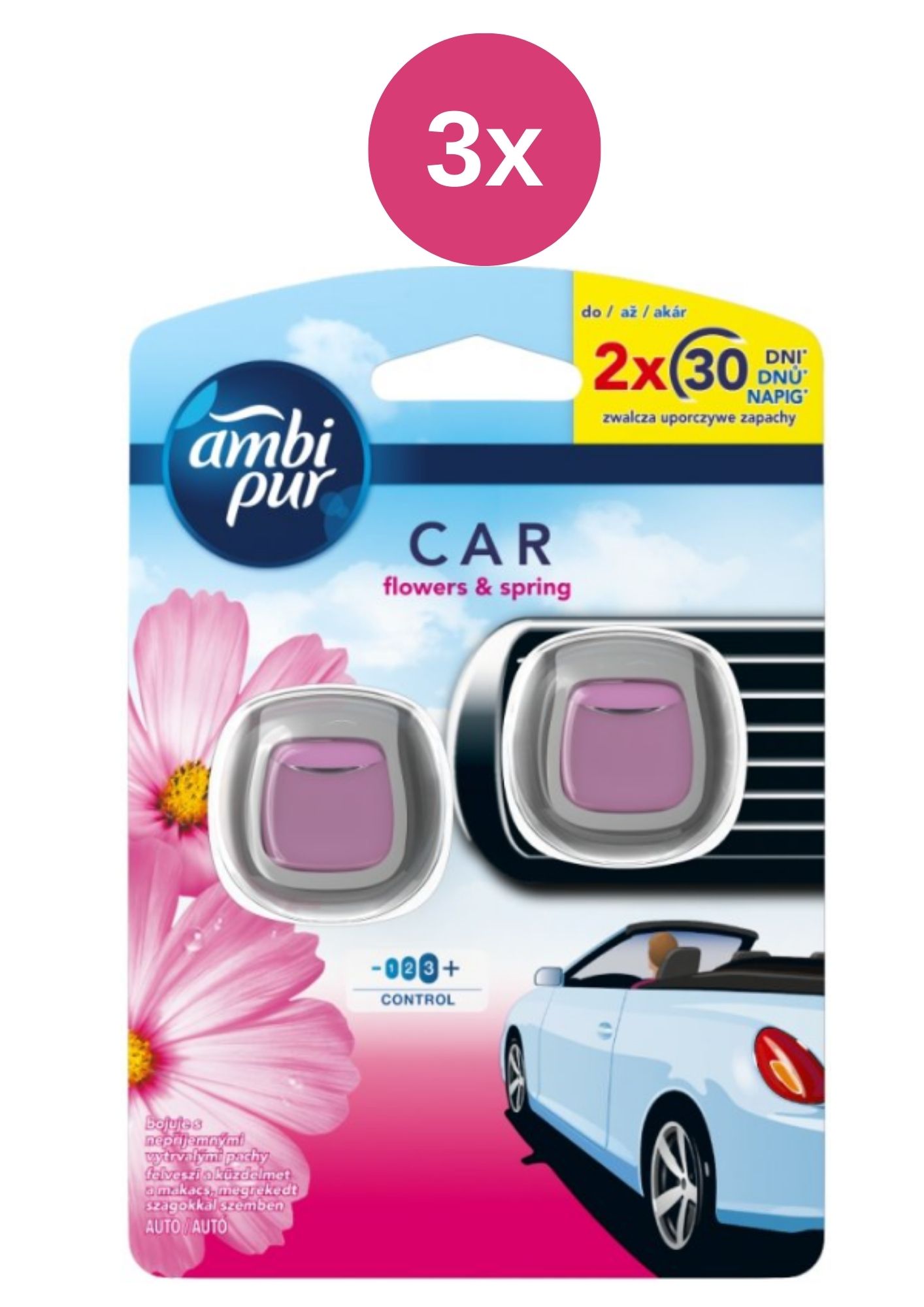 Levně Ambi Pur Car vůně do auta 3x(2x2ml) flowers & spring