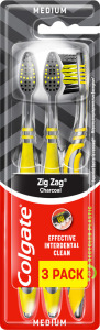 Levně Colgate Zig Zag Charcoal zubní kartáček, medium, 3 ks