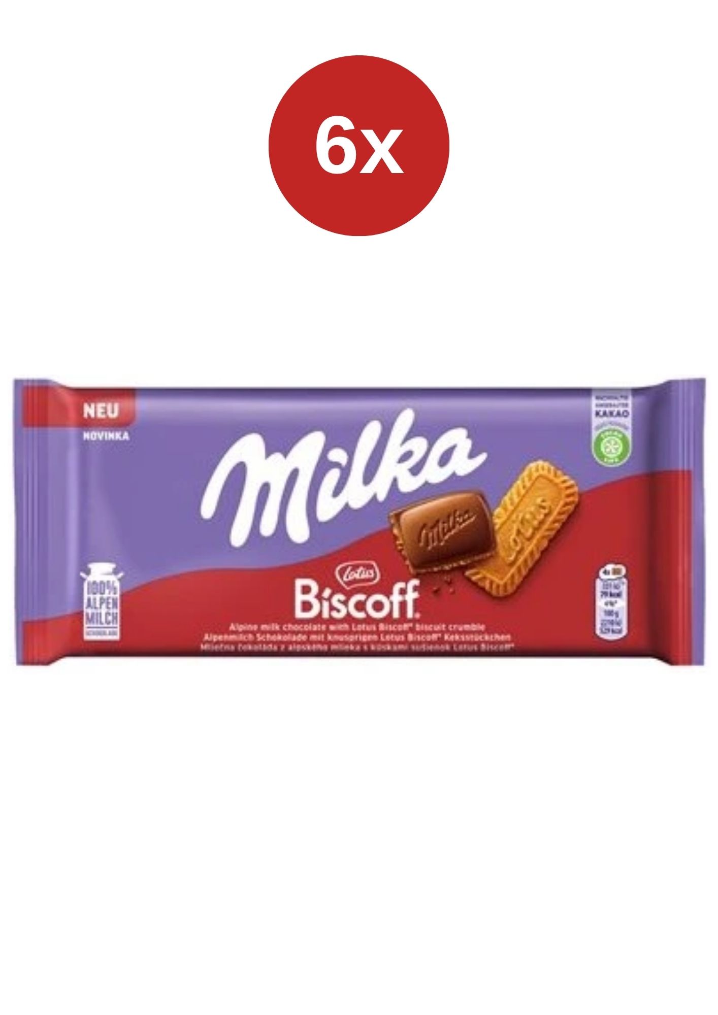 Levně ČOKOLÁDA MLÉČNÁ MILKA LOTUS BISCOFF S SUŠENKAMI 6x90 g