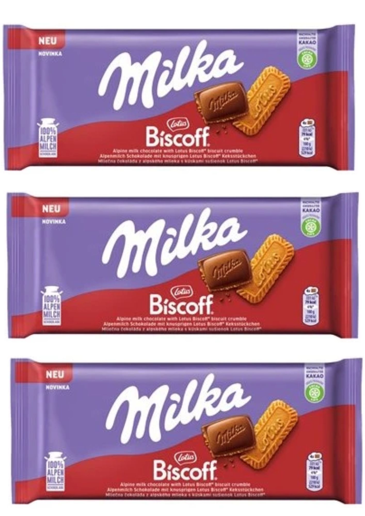 Levně ČOKOLÁDA MLÉČNÁ MILKA LOTUS BISCOFF S SUŠENKAMI 3x90 g