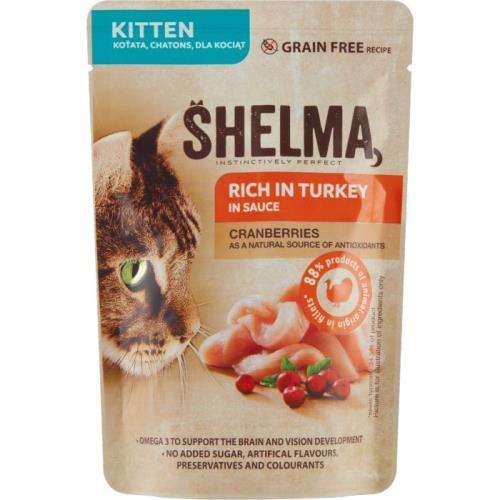 SHELMA Cat Kitten krůta a brusinka v omáčce, kapsa 85g