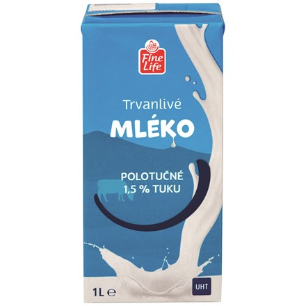 Fine Life Mléko trvanlivé 1,5% 12 x 1 l