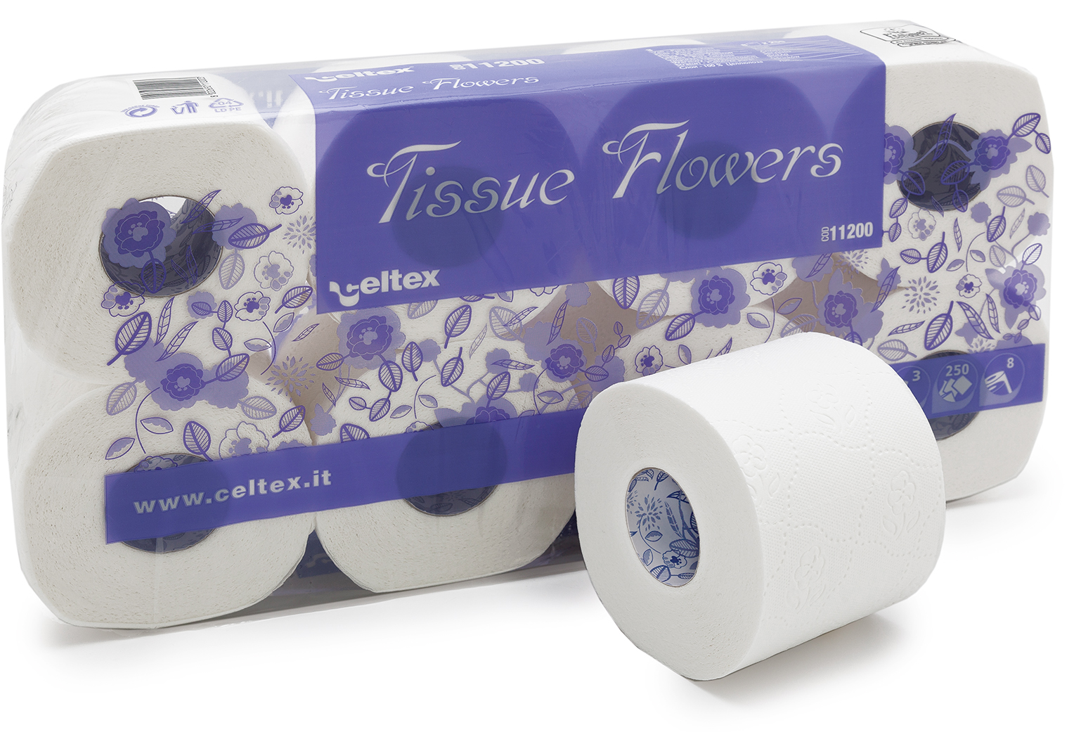 Toaletní papír CELTEX Flowers 3vrstvy 250 útržků bílý - 8ks 26052916LR