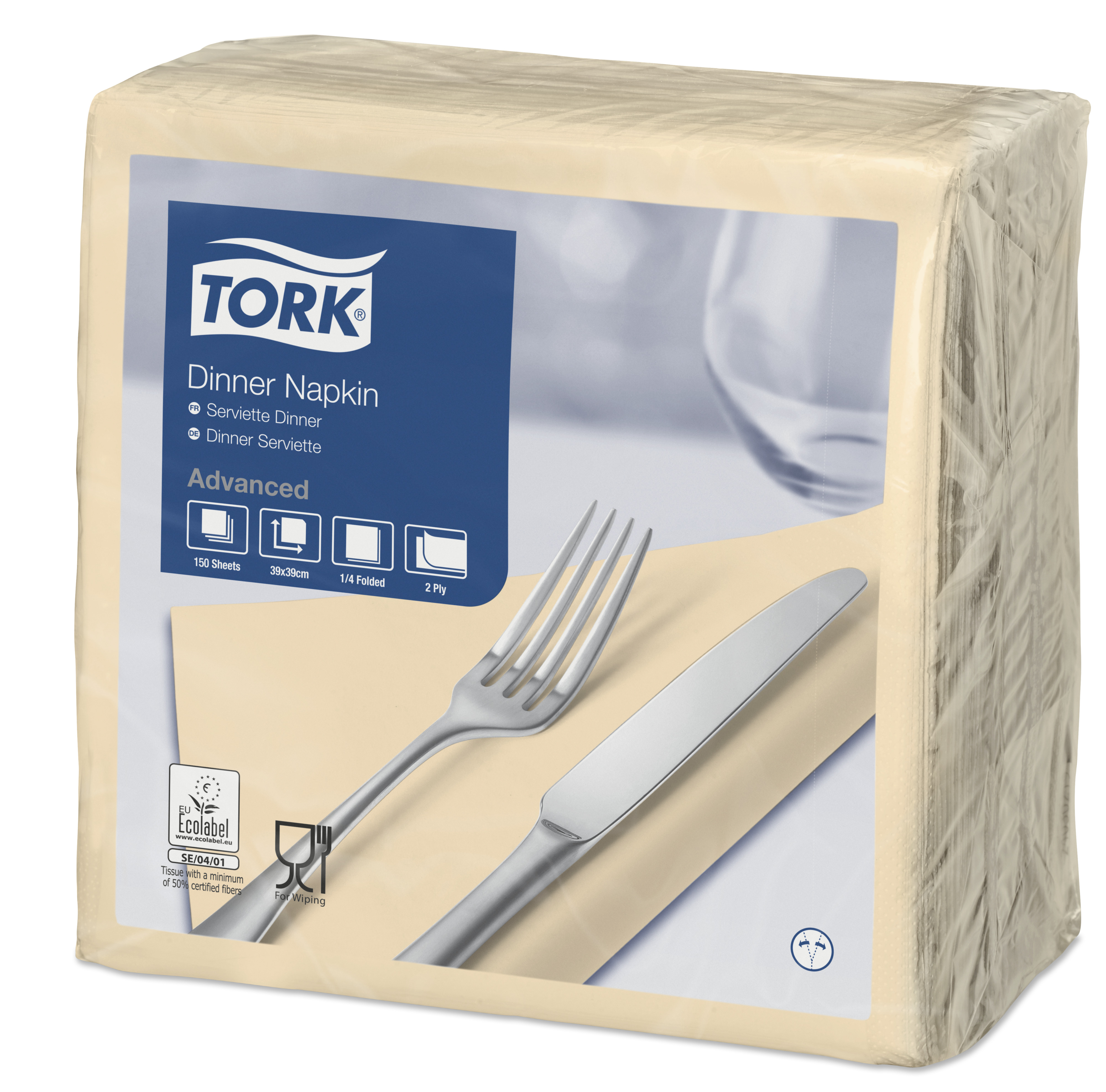 Papírové ubrousky TORK 2vrstvy 39x39cm slonová kost - 150ks