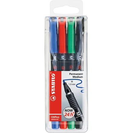STABILO "OHPen M" Permanentní popisovač mix barev 1 mm (pouzdro) 4 ks