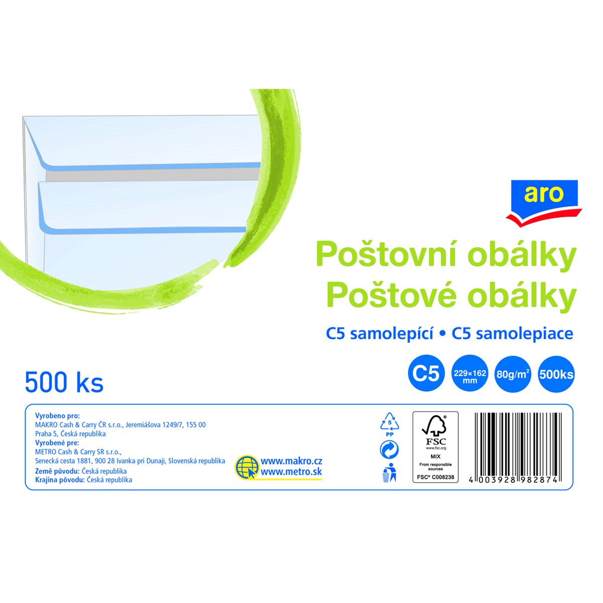 aro Obálka C5 samolepicí bílá 500 ks