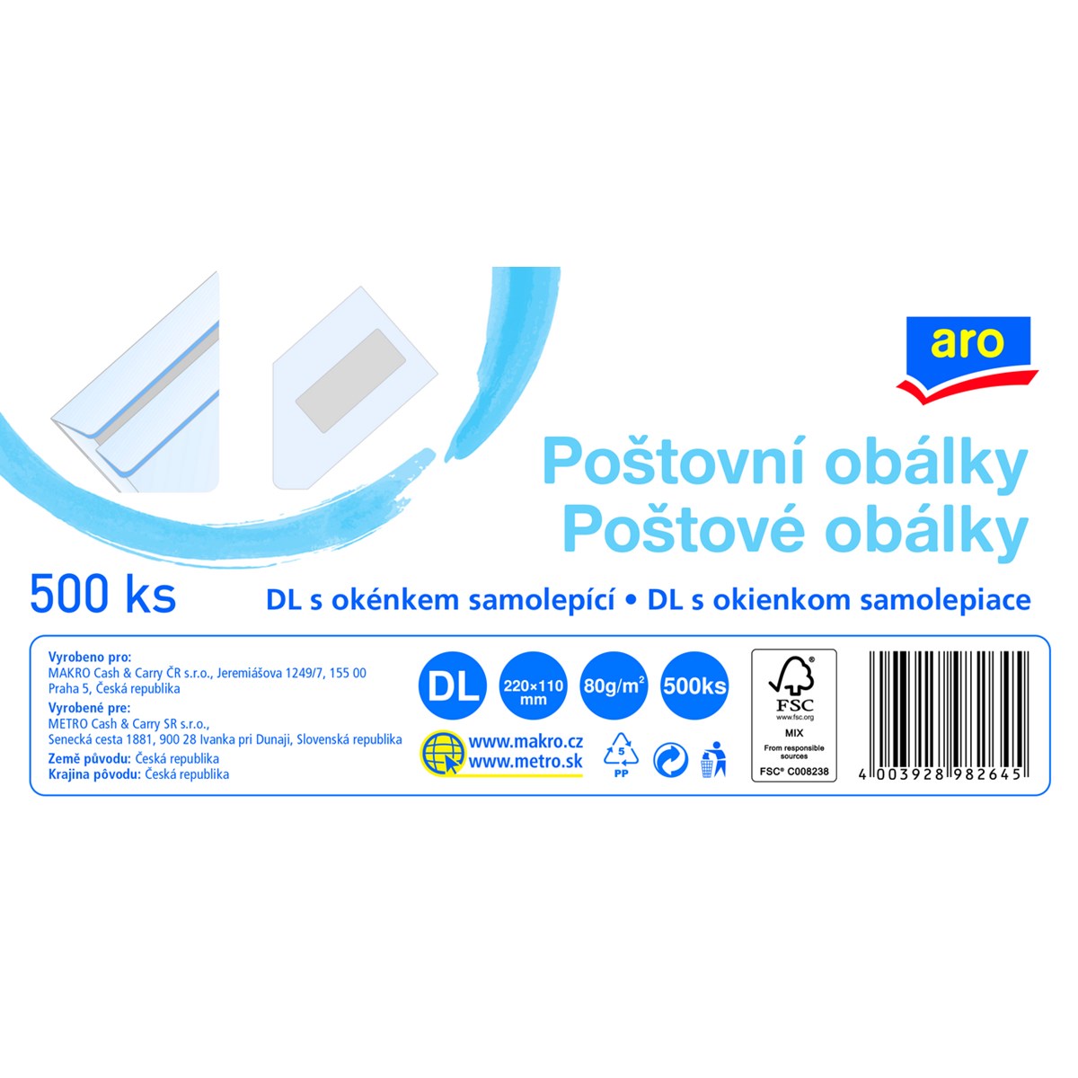 aro Obálka DL s okénkem samolepicí 500 ks