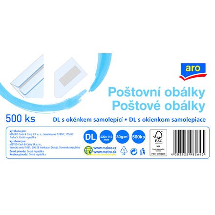 aro Obálka DL s okénkem samolepicí 500 ks