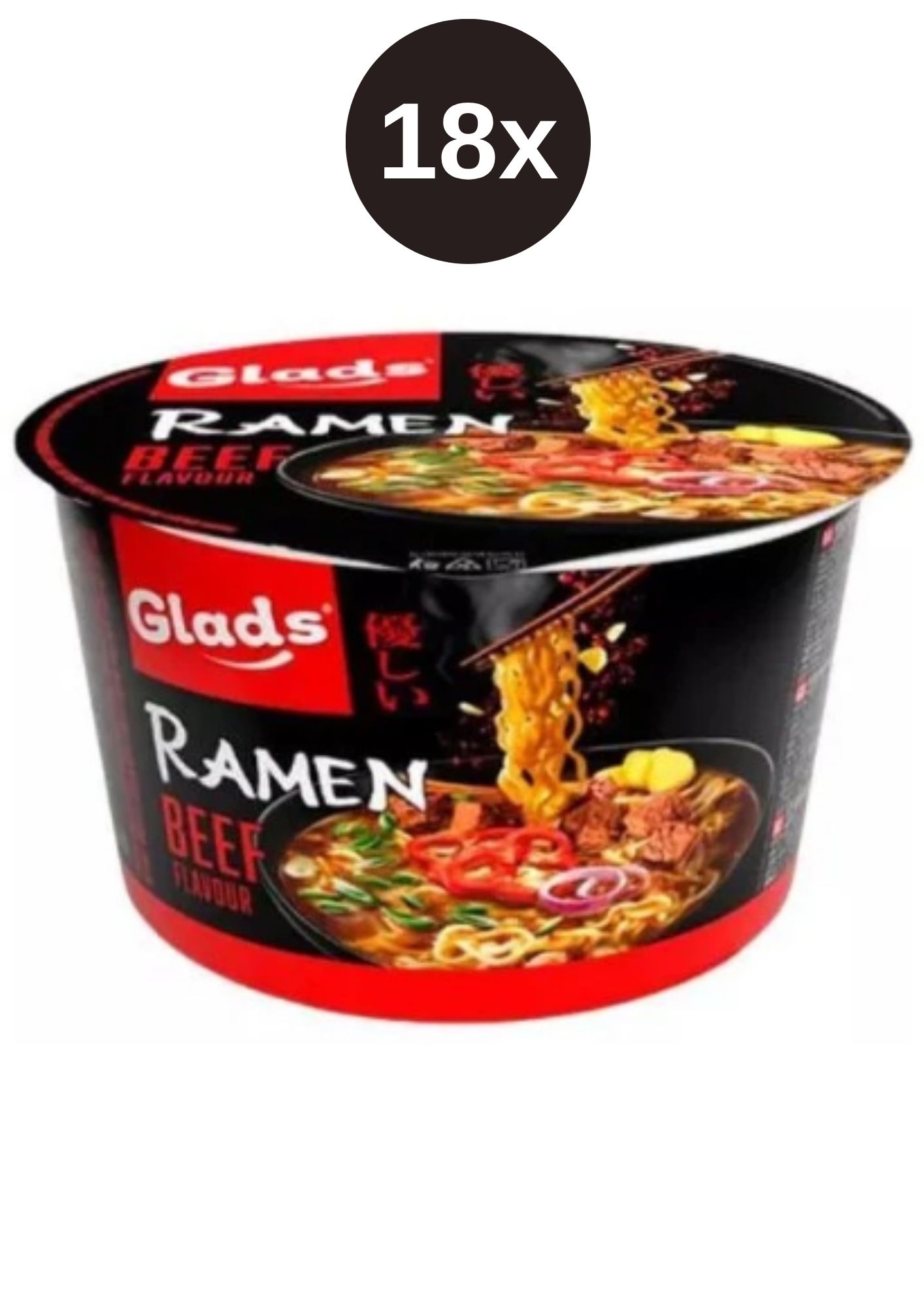 Glads instantní nudle ramen s hovězí příchutí 18x105g