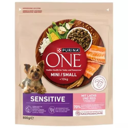Purina One mini granule sensitive dog s lososem 800g