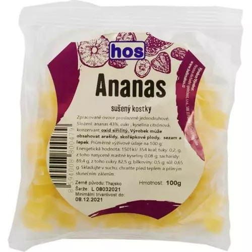 HOS ananas sušený kostky 100g