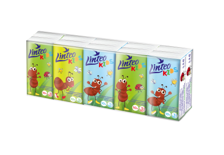 Papírové kapesníky Linteo Kids – bílé, 3vrstvé, 10×10 ks