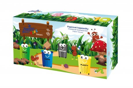 Papírové kapesníky Linteo Kids – bílé, 3vrstvé s balzámem, 90 ks v krabičce