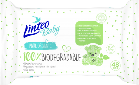 Dětské vlhčené ubrousky Linteo Baby BIODEGRADABLE – 48 ks